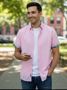 Denim & Flower Light Pink Button-Up Shirt Size L